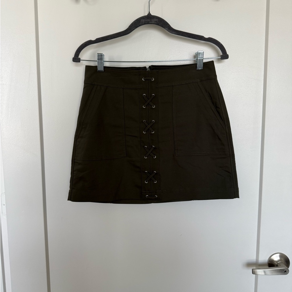 Express Olive Lace-Up Front Mini Skirt